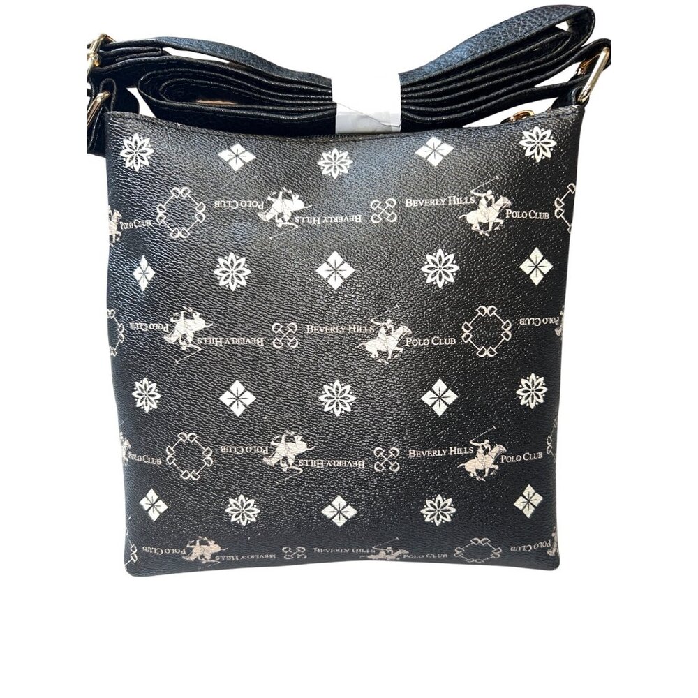 Beverly Hills Polo Club Black Crossbody Bag With Logo Print & Zipper Pocket - Picture 2 of 5